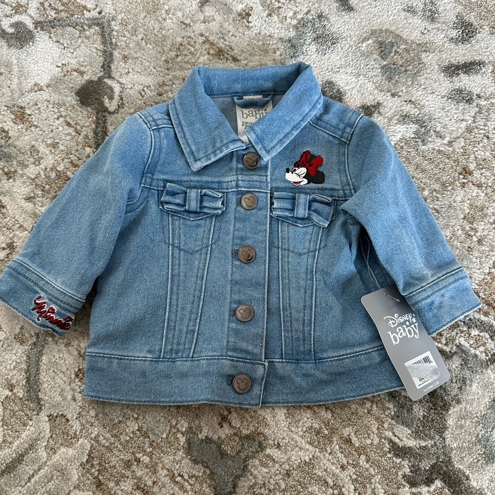 Disney Parks Baby Minnie Mouse Signature Embroidered Denim Jean Jacket - 0/3 MO